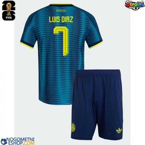Otroški Nogometni dresi Kolumbija Luis Diaz #7 Gostujoči SP 2026 Kratek Rokav (+ Kratke hlače)